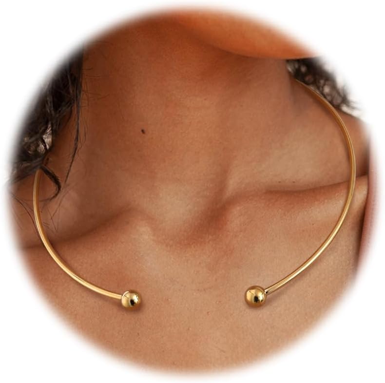 Sanfenly Choker Collar for Women 14K Gold Plated Silver Stainless Steel Metal Collar Choker Necklace Statement Open Cuff Bangle Necklace for Women - Image 1
